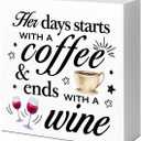 LVQHI Funny Coffee Wood Block Sign For Women,Her Days Stars with A Coffee Sign for Kitchen Desk Table Decor for Kitchen Cafe Bar, 5"x5"x1" In