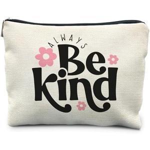 Pack of 6 RYYCDOI Always Be Kind Floral Makeup Bag, Inspirational Gifts for Women, Motivational Quote Cosmetic Bag Travel Toiletry Bag, Cute Floral Makeup Pouch, Kindness Gifts for Friends Family Loved Ones
