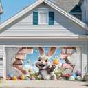 Easter Garage Door Cover 7 x 16 Ft Decoration with Elastic Bands, Easy to Install, Large Easter Banner Background for Outdoor Home Garage Door Party Decor