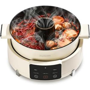 Joydeem 5.8QT/5.5L Electric Hot Pot with Divider,Built-In Exhaust Fan with Activated Carbon Filter,Non-Stick Dual-Flavor Shabu Shabu Pot,1800W Touch Control, DHG-B550