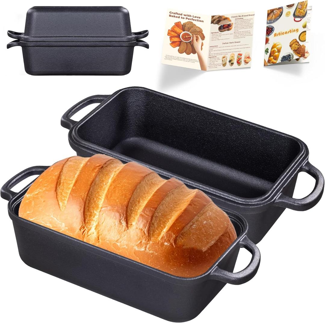 Cast Iron Loaf Pan with Lid 95 Inch, Bread Baking Pans, Even Heat Distribution for Sourdough, Pre-Seasoned Dutch Oven Loaf Pan for Homemade Bread