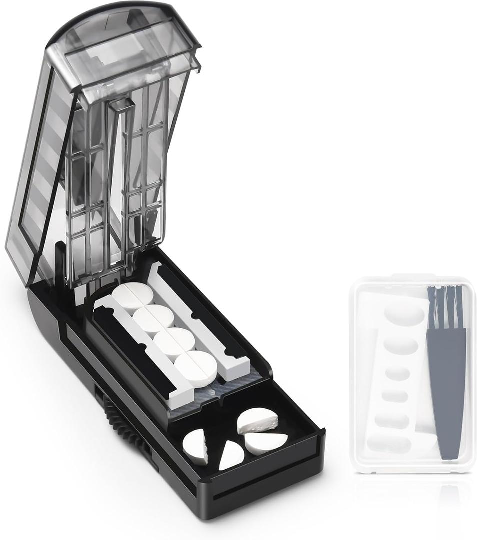 Multiple Pill Cutter for Small or Large Pills, Adjustable Pill Splitter for Multi Tablets, Stainless Steel Cutting Blade and Blade Guard (Black)