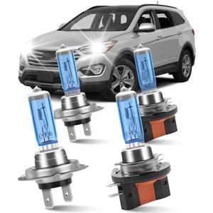 Fit For Hyundai Santa Fe 2010-2016 Headlight Bulbs, H7 High Beam H11B Low Beam Halogen Bulbs Kit 300% Brightness 100W, 6000K Super White Light, 12V/100W,Pack of 4