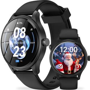 Smart Watch, HD Smartwatch for Men Women (Answer/Make Calls), Fitness Watch with 100+ Sport Modes, IP68 Waterproof/Heart Rate/Sleep Monitor, Activity Trackers for iOS/Android (Black)