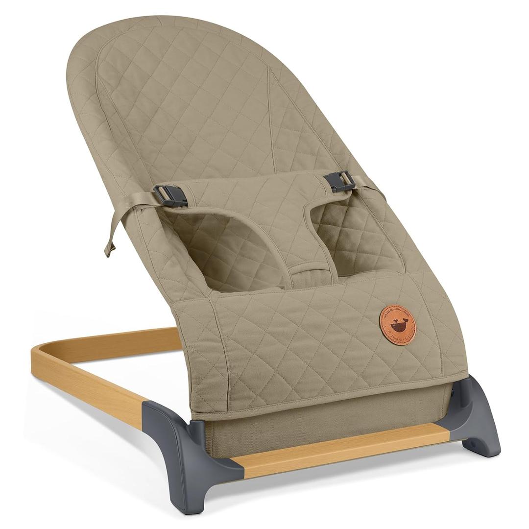 ANGELBLISS Baby Bouncer, Portable Bouncer Seat for Babies, Infants Bouncy Seat with Cotton Fabric, Natural Vibrations (Brown)