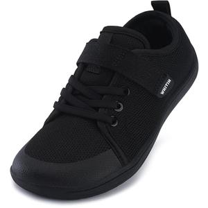 WHITIN Kids/Boys/Girls Wide Barefoot Shoes Minimalist Toe Box Zero Drop Sneakers Size 28 Little Walking Tennis Flexible Sports Gym Skate Road Running Black 30