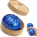 Glitter Dumpling,Blue Glitter Dumpling Squishies Box,Squeeze Dough Ball Stress Relief Hand Toys with Food Steamer Stretchy Desk Toys for Adults(Blue)