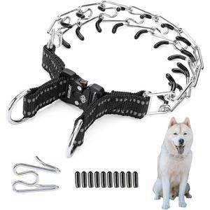 JIPIMON Prong Collar for Dogs Adjustable No Pull Dog Choke Pinch Training Collar with Comfortable Rubber Tip for Small Medium Large Dogs (Small, Black)