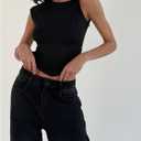 MakeMeChic Women's Asymmetrical Neck Sleeveless Twist Front Summer Tee Shirt Tops (Black, L)