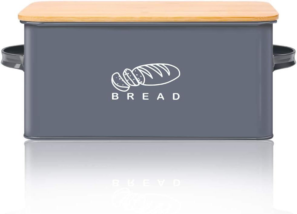 Bread Box, Bread Box for Kitchen Countertop, GA Homefavor Bread Bin, Bread Holder with Bamboo Lid, 11.56"6.7"5.5", Grey (Large Gray)