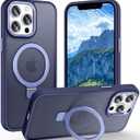 Magnetic for iPhone 12 Pro Max Case with Ring Stand, [10 FT Drop Protection] [Velvety Touch] Slim Translucent Matte Back Shockproof Phone Case for iPhone 12 Pro Max 6.7'', Blue