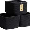 MiniArk Small Organizing Baskets for Cubes Shelf, 9.7x9.7x7.1 Inch Rope Woven Storage Bins for Nursery Shelves Storage, Cute Toy Basket, Square 3 Packs Black