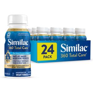 Similac 360 Total Care Infant Formula, Has 5 HMO Prebiotics, Our Closest Prebiotic Blend to Breast Milk, Non-GMO, Baby Formula, Ready to Feed, 8-fl-oz Bottle, Pack of 24, EXP 1/JUN/2026