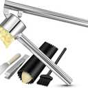 5-in-1 Stainless Steel Garlic Press Set with Jumbo Chamber & Mincer - Heavy Duty Rustproof Garlic Crusher with Ergonomic Handle, Dishwasher Safe, Easy Squeeze Design for Ginger, Nuts, Herbs