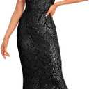 One Shoulder Formal Sequin Dress for Women Sparkly Bodycon Evening Gowns Maxi Mermaid Ball Long Dresses (Medium, Black)
