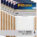 Filtrete 14x24x1 Air Filter, 3M MERV 5 HVAC AC Furnace Filter Replacement, 6-Pack (Actual Size 13.81x23.81x0.88 in)