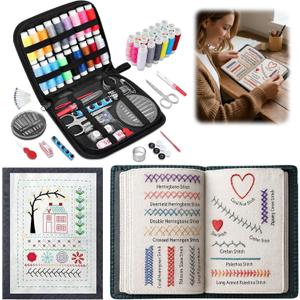 2026 New Embroidery Stitch Book Kit - All-in-One Linen Embroidery Book Includes 106 Patterns with Tools & Tutorials, 86-Piece Complete Embroom Stitch Book for Beginners, Adults & DIY Craft Lovers