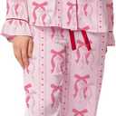 Piacakece Women 2 Piece Satin Pajama Set Cute Bow Print Long Sleeve Shirt Loose Shorts Matching Set Loungewear (Large, Heart)