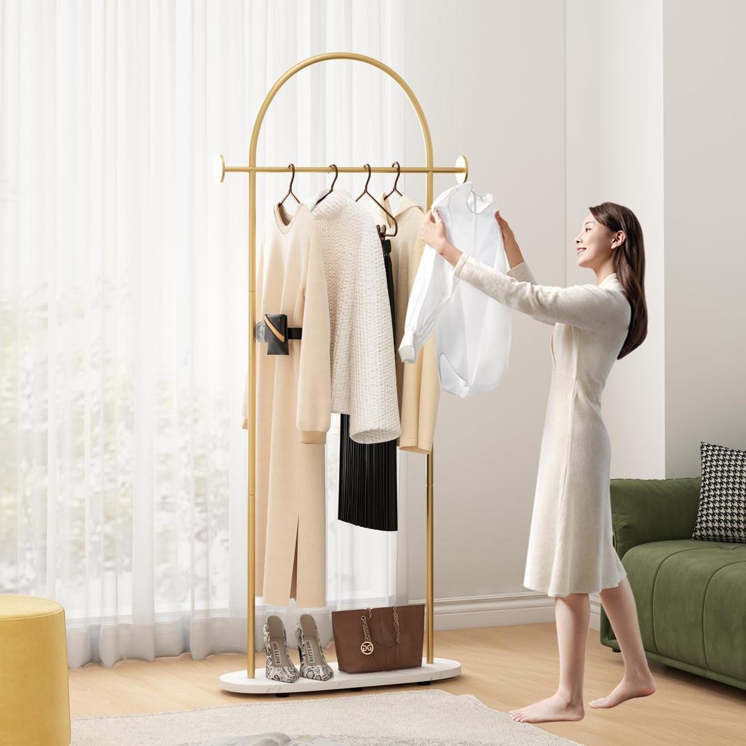 Gold Clothing Rack with Marble Base Freestanding Coat Rack for Entryway, Bedroom, Living Room, Boutiques-67''H