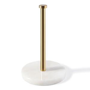 Koville African Genuine Marble Paper Towel Holder Countertop, 6" Stone Base Gold Rod Paper Towel Holder Stand for Kitchen Storage, for Standard or Jumbo-Sized Rolls