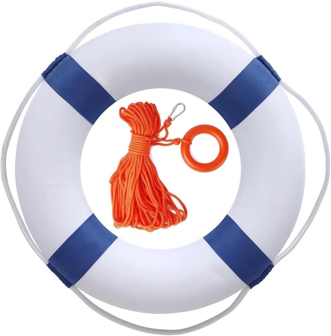 20 Inch Pool Safety Life Preserver Throw Ring Buoy for Swimming- Swim Foam Rings with 98.4FT Water Floating Lifesaving Rope (Blue w/98.4FT Rope)