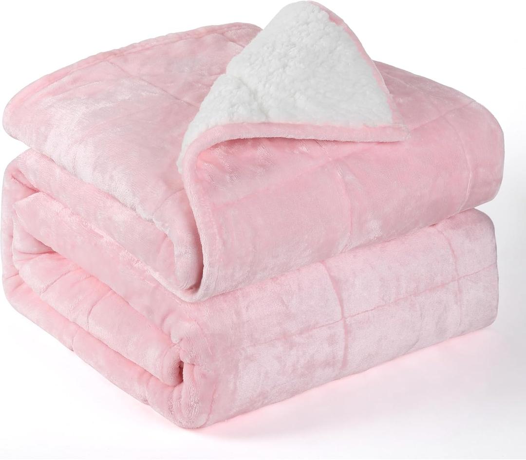 Alomidds Weighted Blanket Queen Size 20lbs 60 x 80 inches,Adult Weighted Blankets with Soft Plush Fleece,Fluffy Thick Warm Sherpa & Cozy Flannel Microfiber Heavy Blanket for Sofa Bed,Pink