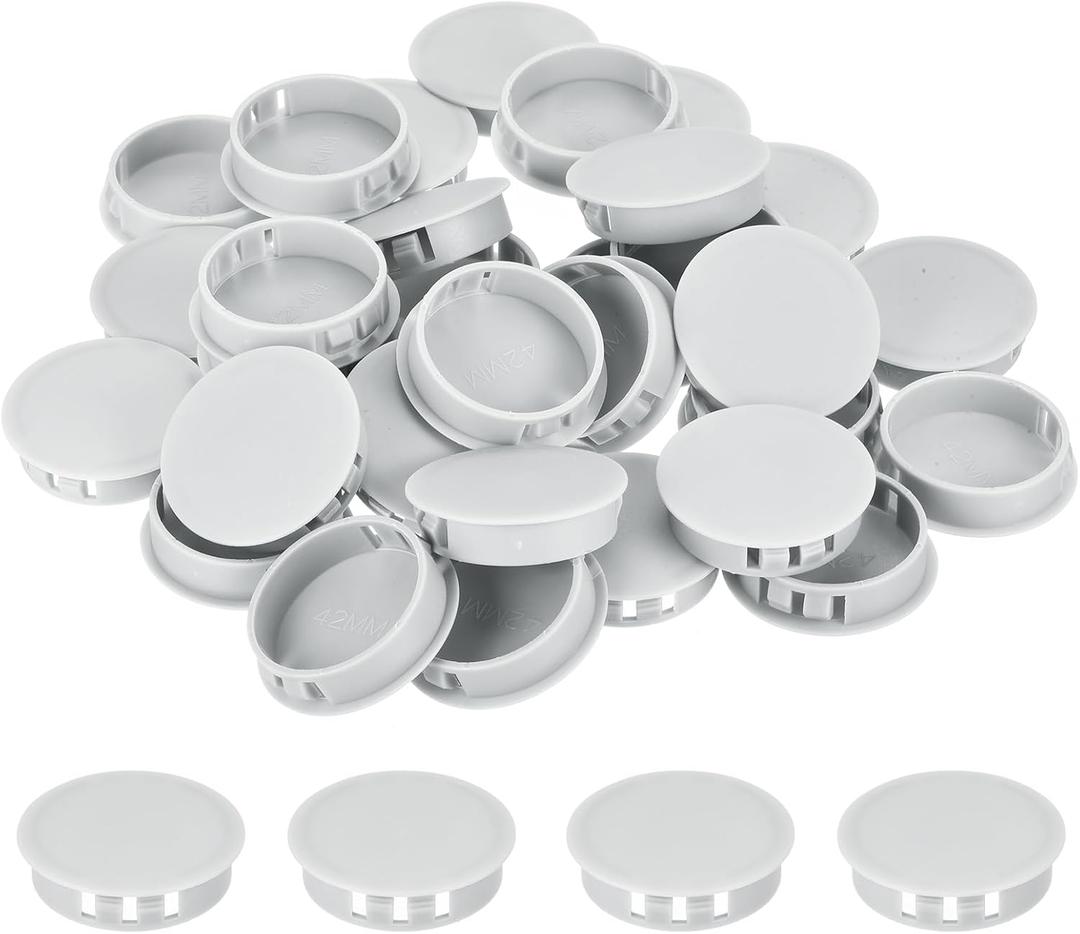 MECCANIXITY 32PCS 42mm(1 5/8") Light Gray Plastic Hole Plugs, Flush Type Panel Hole Plugs Insert End Caps for Locking Hole Tubes Furniture Cabinet