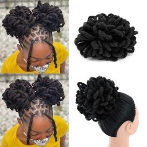 Yinmei Baibian Loc Ponytail Drawstring Petal Bun Afro Dreadlock Buns Pony Tail Curly Puff Braid Ponytails For Black Women Faux Locs Braided Bun(1B#) (8 Inch)