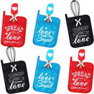 12 Pcs Bridal Shower Games Prize Potholder Silicone Spatula Whisk Wedding Gifts Bridal Shower Potholders for Kitchens Utensils Guests Games Prize Favors Spread Love Sweet