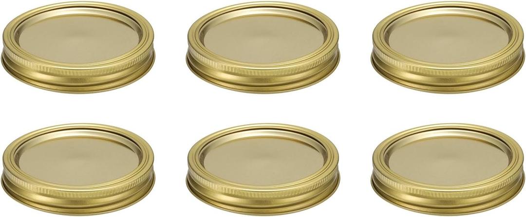 uxcell 6 Set Wide Mouth Canning Lids and Rings, Mason Jar Lids with Silicone Seals Rings, Leak Proof Canning Jar Caps for Mason Jar Golden