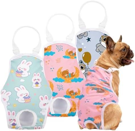 FurVeluxia 3 Pack Washable Female Dog Diapers with Adjustable Suspender, Reusable Sanitary Panties for Dogs in Heat, Leak-Proof Design for Small Dogs, M
