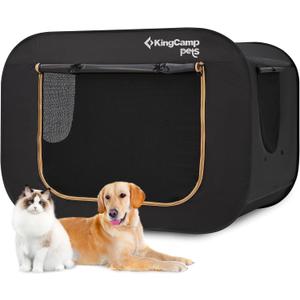 KingCamp XXL Dog Crate, Large Collapsible Pop Up Dog Kennel Tent with Durable 600D Oxford Fabric & Breathable Mesh for Indoor Outdoor Travel, Black, 55" x 39" x 39"