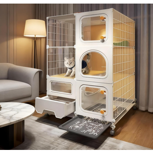 Indoor Cat Cage with Litter Box,Complimentary Cat Bed, Bowl,Teaser Wand，Cat House with Wheels Outdoor, Large Cat Enclosure, Small Animal，Lots of Presents