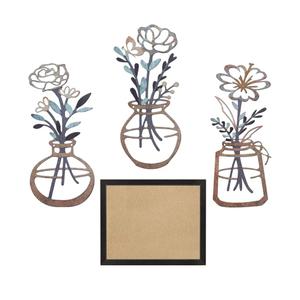 Lcaughsy Metal-Wall-Decor Living Room - 3 Pcs Metal Bathroom Wall Art Floral Vase and Picture Frame for Decoration- Hanging Display Wall Decor Art for Home Dining Room Bedroom Kitchen Farmhouse,Brown