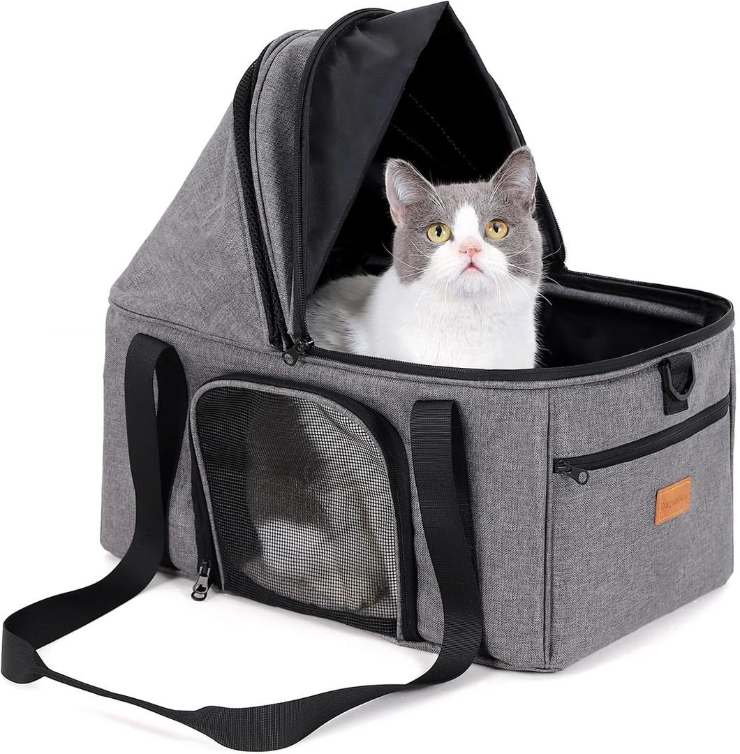 BurgeonNest Top-Expandable Large Cat Carrier, Soft-Sided Cat Bag for Medium & Large Cats Up to 25 lbs, Upgraded Small Dog Car Seat, Pet Travel Bag with Semi-Open Canopy