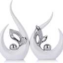 9.4" H White Silver Abstract Sculptures Home Decor, Ceramic Art Statue Cool Stuff to Put on Shelves&tv Stand Decor, Silver Accent Entertainment Center, for Fireplace Coffee Table Dining Table Decorate