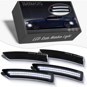 LED Front & Rear Fender LED Side Marker Lights Kit for Ford Mustang S650, Replacement for Mustang Gen7 2024 2025,Smoked Lens Side Bumper Marker Lamps,4pcs (White)