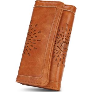 APHISON Womens Wallets RFID Blocking Leather Clutch Long Wallet for Women Card Holder Phone Organizer Ladies Travel Purse Hollow Out Sunflower Design Gift