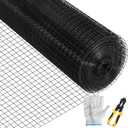Hardware Cloth, 24" x50' & 1"x1" Mesh Size, Galvanized Steel Vinyl Coated 16 Gauge Welded Wire w/A Cutting Plier & A Pair of Fabric Gloves, for Garden Fencing & Pet Enclosures, Black