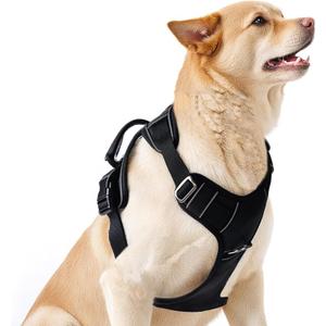 Kvvkii Dog Harness, Adjustable No-Pull Harness with 2 Leash Buckles, Easy-to-Control Handle for Medium Dogs, Harness for Large Dogs, Black, Large