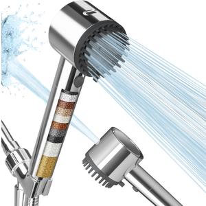 Cobbe Filtered Shower Head with Handheld, High Pressure 5-mode Showerhead with Filters, Built-in Power Wash for Hard Water - Remove Chlorine - Reduces Dry Itchy Skin, Chrome