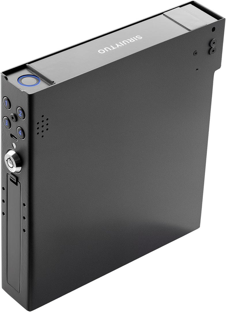 Vehicle Gun Safe for Handgun - Car and Bedside Gun Safe Quick Access with Fingerprint & Keypad & Key, Auto Pop-Up Biometric Pistol Safe Vehicle Gun Storage System