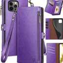 XcaseBar for iPhone 15 Pro Max 6.7" Wallet case with Zipper Credit Card Holder RFID Blocking,Flip Folio Book PU Leather Shockproof Protective Cover Women Men for Apple 15 ProMax Phone case Purple (Solid)