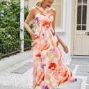 GRACE KARIN Womens Summer Floral Dresses 2026 Boho Maxi Dress Flowy Halter Sundress Casual Vacation Beach Clothes with Pocket (Pink, M)