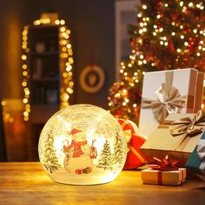 Christmas Snowman Globe with LED Lights, Christmas Decorations Indoor, Lighted Crackle Glass Globes, Battery Operated Xmas Globe Decor for Tabletop Home Party Centerpiece (3.9'')