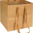 Aosric 12 Pack 12"x12"x12" Brown Square Gift Bags with Ribbon Handles – Reusable Thick Paper Bags for Boutique Shopping, Premium Gifts, Birthdays, Weddings, Baby Showers, Parties & Retail