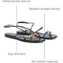 Strappy Flat Sandals for Women Round Open Toe Beaded Ankle Buckle Strap Flats Casual Summer Beach Dress Shoes, Color: Black Size: 8