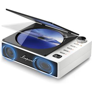CD Player Portable, Leapwell Portable CD Player with Speakers Bluetooth Rechargeable, Small Compact Retro CD Players for Home, Personal Desktop CD Player with USB White