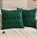 FUTEI Christmas Reindeer and Trees Pillow Covers 18x18 Set of 2, Dark Green Xmas Decorations Soft Fluffy Winter Lumbar Pillow Covers for Couch Sofa Bedroom Holiday Festivals Home Decor