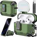 Inesore Compatible with AirPods 4th Case with Phone Stand & Cleaning Kit,Compatible with Magsafe,Magnetic Automatic Lock for Airpods 4 with Active Noise Cancellation Charging Cover (2024) (B-Dark green)